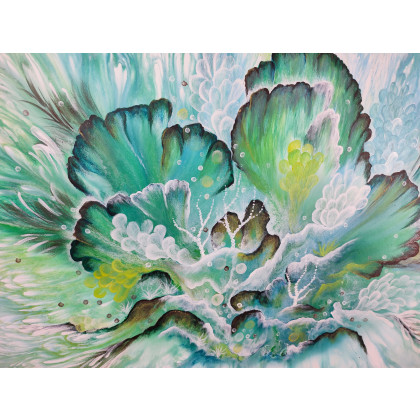 Elżbieta Hanarz - obrazy akryl - Szmaragdowy Rozkwit - Akryl na płótnie 50x70 foto #3