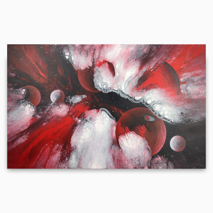Krwawy kosmos - Abstrakcja na płótnie 50x80, Elżbieta Hanarz, obrazy akryl