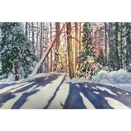 Zimowy las (50x70 cm), Krystyna Nowak, obrazy akwarela