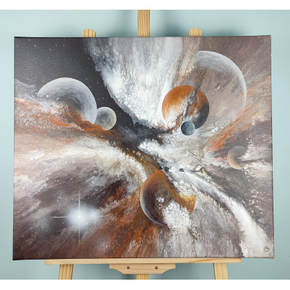 Elżbieta Hanarz - obrazy akryl - Galactic Flow - Kosmiczna abstrakcja na płótnie 60x70 foto #1