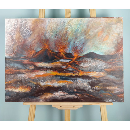 Elżbieta Hanarz - obrazy akryl - Erupcja - Katastroficzny pejzaż na płótnie 50x70 foto #1