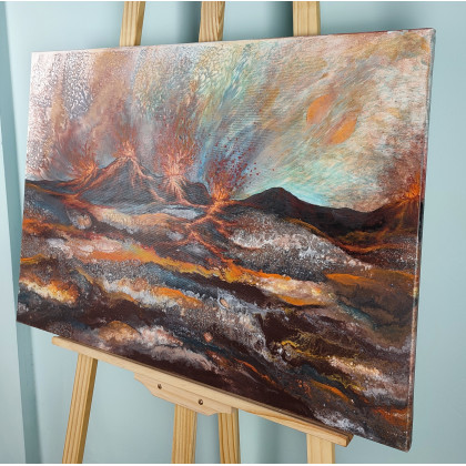 Elżbieta Hanarz - obrazy akryl - Erupcja - Katastroficzny pejzaż na płótnie 50x70 foto #2