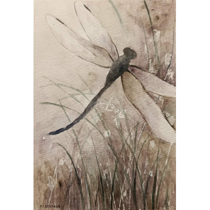 Paulina Lebida - obrazy akwarela - Ważka-  akwarela formatu A5 foto #1
