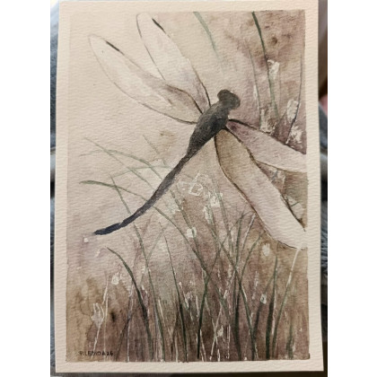 Paulina Lebida - obrazy akwarela - Ważka-  akwarela formatu A5 foto #2