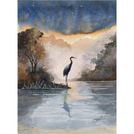 ŻURAW O ŚWICIE AKWARELA 24X32 CM