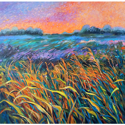 Pejzaż z oranżowym niebem, Agnieszka Pawlik-Podsiadły, obrazy olejne