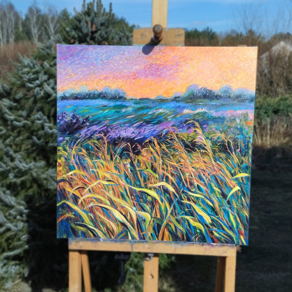 Agnieszka Pawlik-Podsiadły - obrazy olejne - Pejzaż z oranżowym niebem foto #1