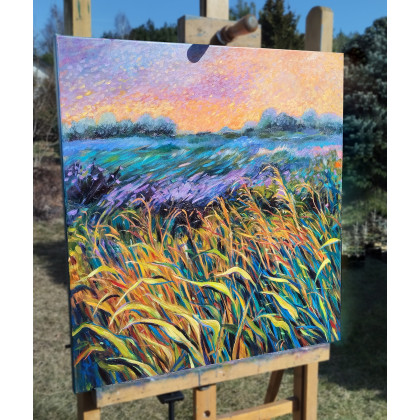 Agnieszka Pawlik-Podsiadły - obrazy olejne - Pejzaż z oranżowym niebem foto #2