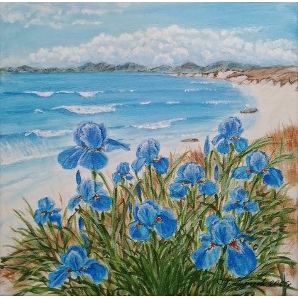 RĘCZNIE MALOWANY OBRAZ AKRYLOWY na ścianę, nad sofę, do salonu i sypialni NIEBIAŃSKI BŁĘKIT 30x30cm, Marzena Dymek, obrazy akryl