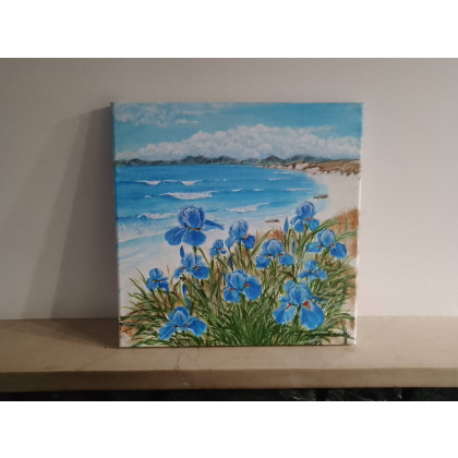 Marzena Dymek - obrazy akryl - RĘCZNIE MALOWANY OBRAZ AKRYLOWY na ścianę, nad sofę, do salonu i sypialni NIEBIAŃSKI BŁĘKIT 30x30cm foto #1