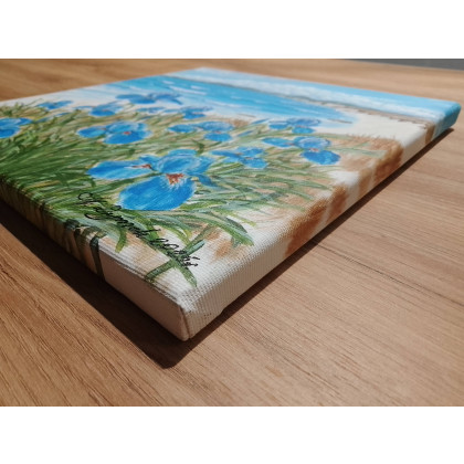 Marzena Dymek - obrazy akryl - RĘCZNIE MALOWANY OBRAZ AKRYLOWY na ścianę, nad sofę, do salonu i sypialni NIEBIAŃSKI BŁĘKIT 30x30cm foto #2