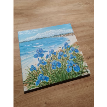 Marzena Dymek - obrazy akryl - RĘCZNIE MALOWANY OBRAZ AKRYLOWY na ścianę, nad sofę, do salonu i sypialni NIEBIAŃSKI BŁĘKIT 30x30cm foto #3