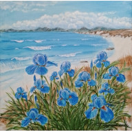 RĘCZNIE MALOWANY OBRAZ AKRYLOWY na ścianę, nad sofę, do salonu i sypialni NIEBIAŃSKI BŁĘKIT 30x30cm