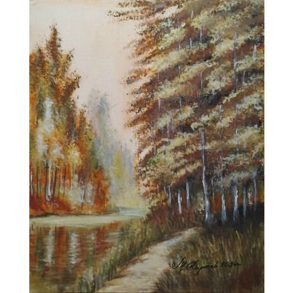 Marzena Dymek - obrazy akryl - ZESTAW RĘCZNIE MALOWANYCH OBRAZÓW - TRYPTYK LEŚNY, POLSKI PEJZAŻ 1x 40x30cm, 2x 24x30cm foto #3