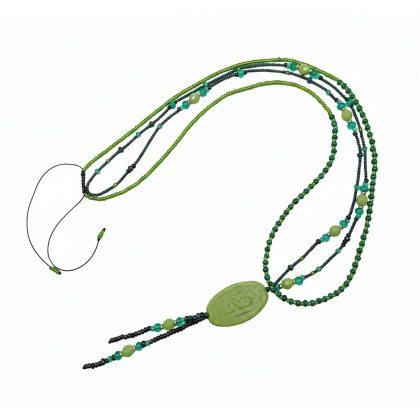 Naszyjnik Green Earth - Podwójny Sznur z Zielonym Medalionem, unikatart, korale,naszyjniki