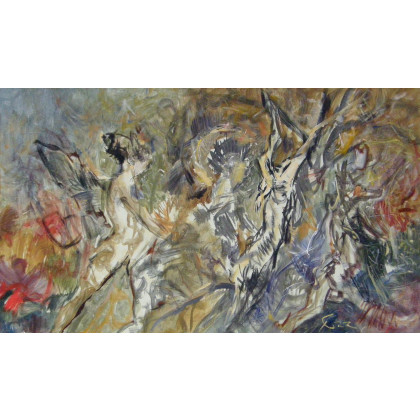 Marsjasz, enkaustyka i węgiel, Eryk Maler, rysunek węglem