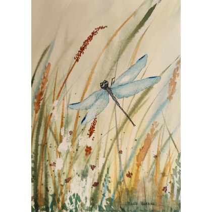 Oryginalna Akwarela pt: Ważka – Ręcznie malowana, Unikat, Beata Rudecka, obrazy akwarela