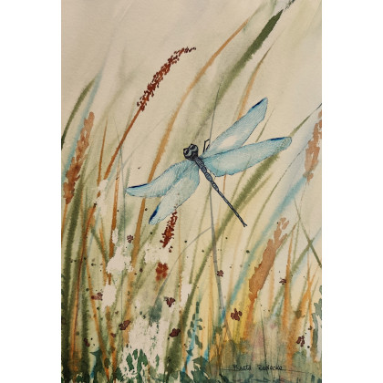 Beata Rudecka - obrazy akwarela - Oryginalna Akwarela pt: Ważka – Ręcznie malowana, Unikat foto #2
