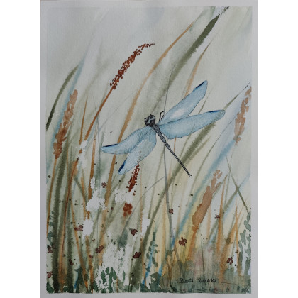 Beata Rudecka - obrazy akwarela - Oryginalna Akwarela pt: Ważka – Ręcznie malowana, Unikat foto #3