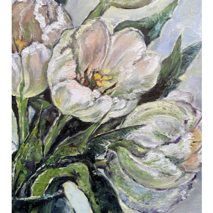 Myroslava Burlaka - obrazy olejne - Czułość w kolorze białym. Bukiet białych tulipanów. foto #1