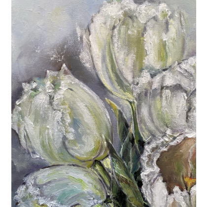 Myroslava Burlaka - obrazy olejne - Czułość w kolorze białym. Bukiet białych tulipanów. foto #2
