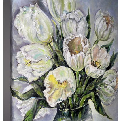 Myroslava Burlaka - obrazy olejne - Czułość w kolorze białym. Bukiet białych tulipanów. foto #3