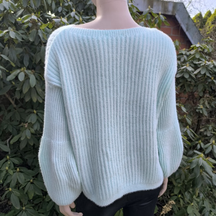 MarMat - swetry - Miętowy, oversizowy sweter z bufkami foto #1