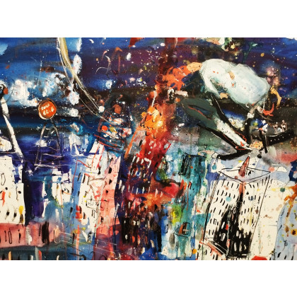 Dariusz Grajek - olej + akryl - Zakochana para  nad miastem... foto #2