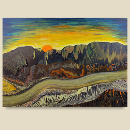 Zachód nad doliną - Pejzaż na płótnie 50x70, Elżbieta Hanarz, obrazy akryl