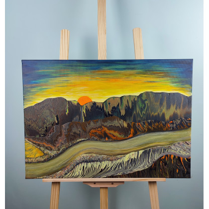 Elżbieta Hanarz - obrazy akryl - Zachód nad doliną - Pejzaż na płótnie 50x70 foto #2