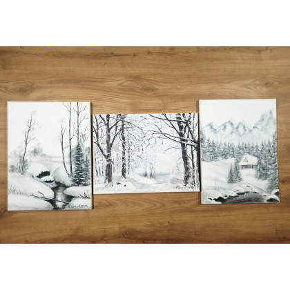 Marzena Dymek - obrazy akryl - POSEZONOWA WYPRZEDAŻ ZESTAWU OBRAZÓW W STYLU SKANDYNAWSKIM - TRYPTYK ZIMOWY SPOKÓJ 3x 40x30cm foto #1