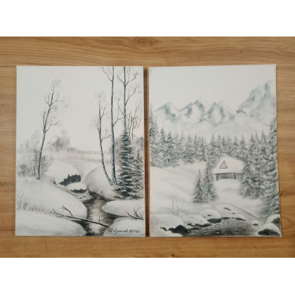 Marzena Dymek - obrazy akryl - POSEZONOWA WYPRZEDAŻ ZESTAWU OBRAZÓW W STYLU SKANDYNAWSKIM - TRYPTYK ZIMOWY SPOKÓJ 3x 40x30cm foto #2