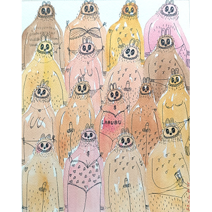 Plaża nudystów- Labubu, Marcin Waśka, obrazy akwarela