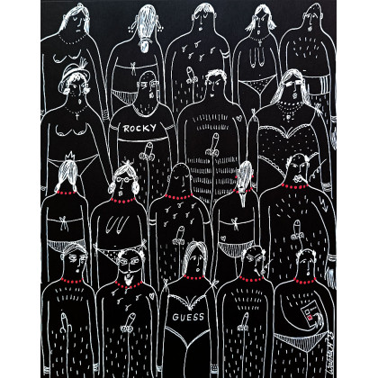 Plaża nudystów - pamiątka z wyborów, Rocky, Marcin Waśka, rysunek tuszem