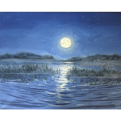 Noc nad jeziorem, Marta Konopacka, obrazy akryl