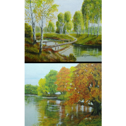 POSEZONOWA WYPRZEDAŻ ZESTAWU OBRAZÓW - DYPTYK NATURA PĘDZLEM MALOWANA - 2x 24x30cm, Marzena Dymek, obrazy akryl