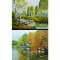 POSEZONOWA WYPRZEDAŻ ZESTAWU OBRAZÓW - DYPTYK NATURA PĘDZLEM MALOWANA - 2X 24X30CM