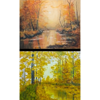 WYPRZEDAŻ ZESTAWU OBRAZÓW - DYPTYK JESIENNE CIEPŁO I NOSTALGIA - 2x 24x30cm, Marzena Dymek, obrazy akryl