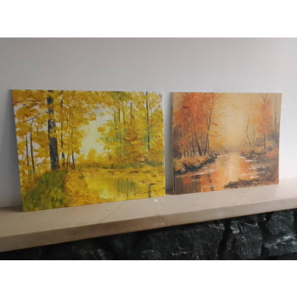 Marzena Dymek - obrazy akryl - WYPRZEDAŻ ZESTAWU OBRAZÓW - DYPTYK JESIENNE CIEPŁO I NOSTALGIA - 2x 24x30cm foto #3