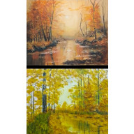 WYPRZEDAŻ ZESTAWU OBRAZÓW - DYPTYK JESIENNE CIEPŁO I NOSTALGIA - 2X 24X30CM