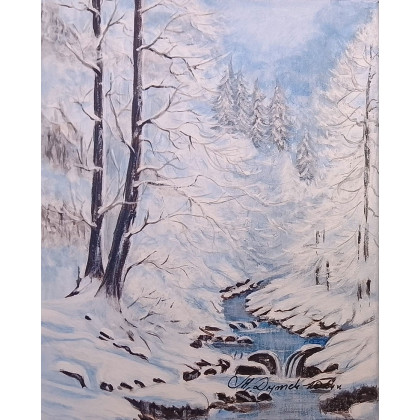 Marzena Dymek - obrazy akryl - ZESTAW AKRYLOWO-OLEJNYCH OBRAZÓW - DYPTYK  KONTRAST ZIMA-LATO - 2x 30x24cm foto #2