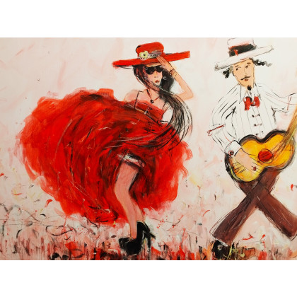 Dariusz Grajek - olej + akryl - Panna i gitarzysta... foto #1