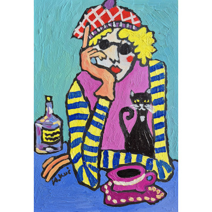 kocie wczasy, relaks na stole, Marlena Kuć, obrazy olejne