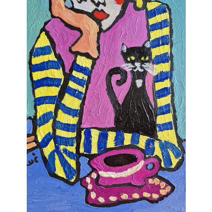 Marlena Kuć - obrazy olejne - kocie wczasy, relaks na stole foto #2