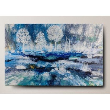 Zimowy krajobraz - Akryl na płótnie 50x80, Elżbieta Hanarz, obrazy akryl