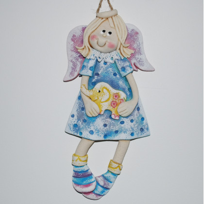 magosza - anioły i aniołki - Na spacer go zabiorę - aniołek z masy solnej, prezent, dekoracja foto #1