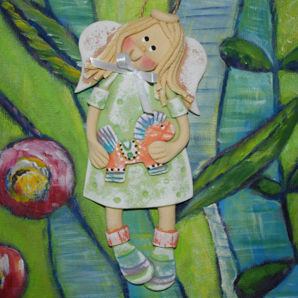 Lubię te koniki - aniołek z masy solnej, prezent, dekoracja, magosza, anioły i aniołki