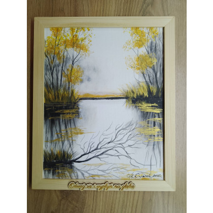 Marzena Dymek - obrazy akryl - RĘCZNIE MALOWANY OBRAZ Z RAMĄ I CYTATEM- POLSKI PEJZAŻ ZE ZŁOTYMI REFLEKSAMI foto #4
