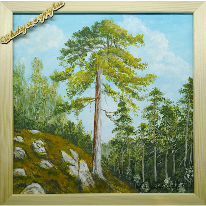RĘCZNIE MALOWANY AKRYLOWY OBRAZ Z RAMĄ I CYTATEM - PRZENIEŚ DO WNĘTRZ ZAPACH LASU, Marzena Dymek, obrazy akryl