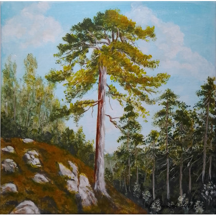 Marzena Dymek - obrazy akryl - RĘCZNIE MALOWANY AKRYLOWY OBRAZ Z RAMĄ I CYTATEM - PRZENIEŚ DO WNĘTRZ ZAPACH LASU foto #1